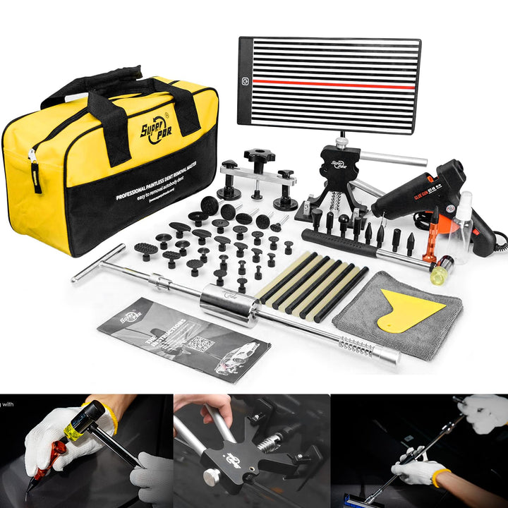 Car Dent Puller, Paintless Dent Removal Kit Dent Remover Tool for Car with Slide Hammer T-bar Dent Puller, PDR Light for Hail Damage &amp; Appliance Dent Body Repair Dent Removal Tools