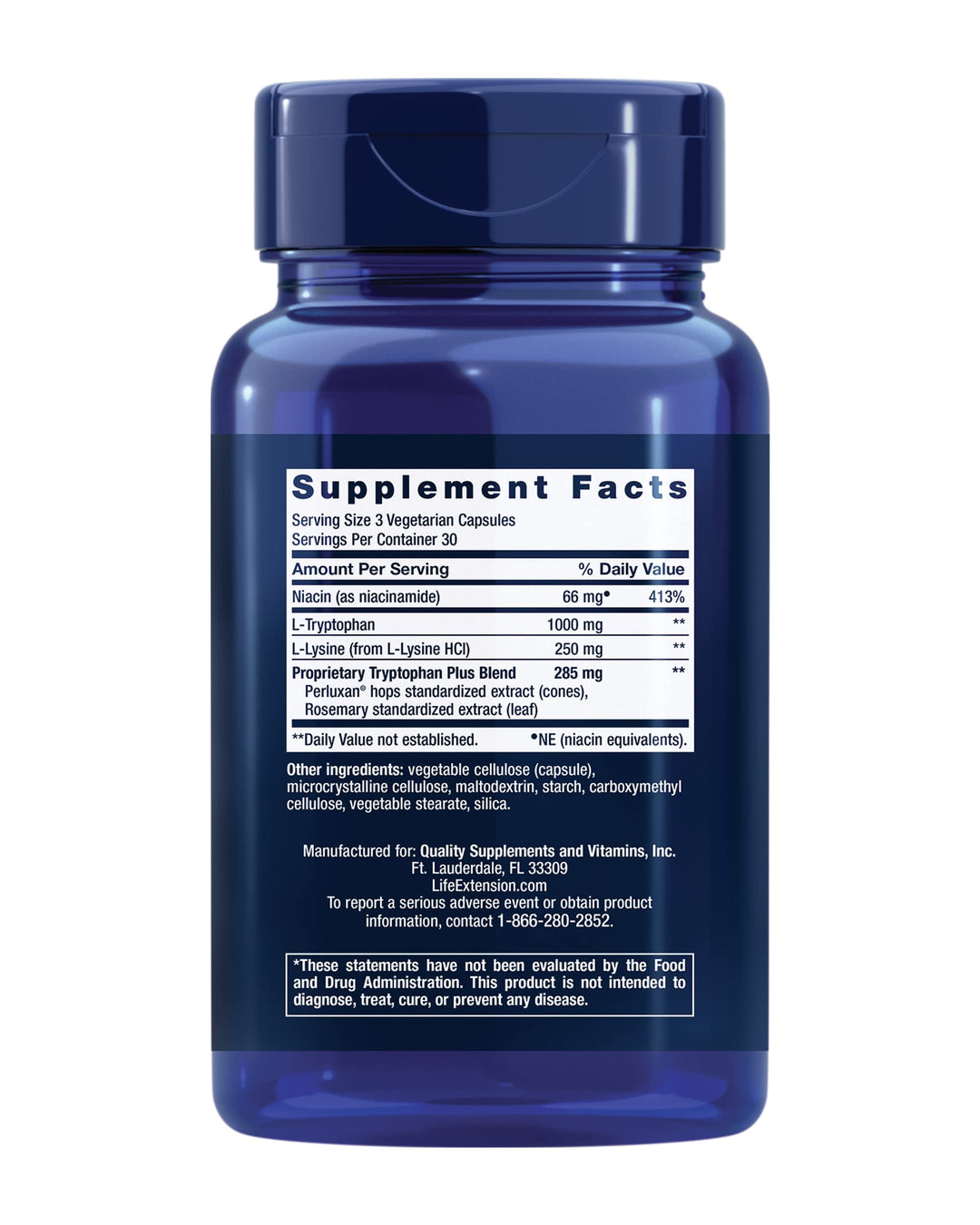 Optimized Tryptophan Plus 1000mg - L-Tryptophan Supplement with Niacin and L-Lysine for Healthy Sleep &amp; Stress Response – Gluten-Free, Non-GMO, Vegetarian - 90 Capsules