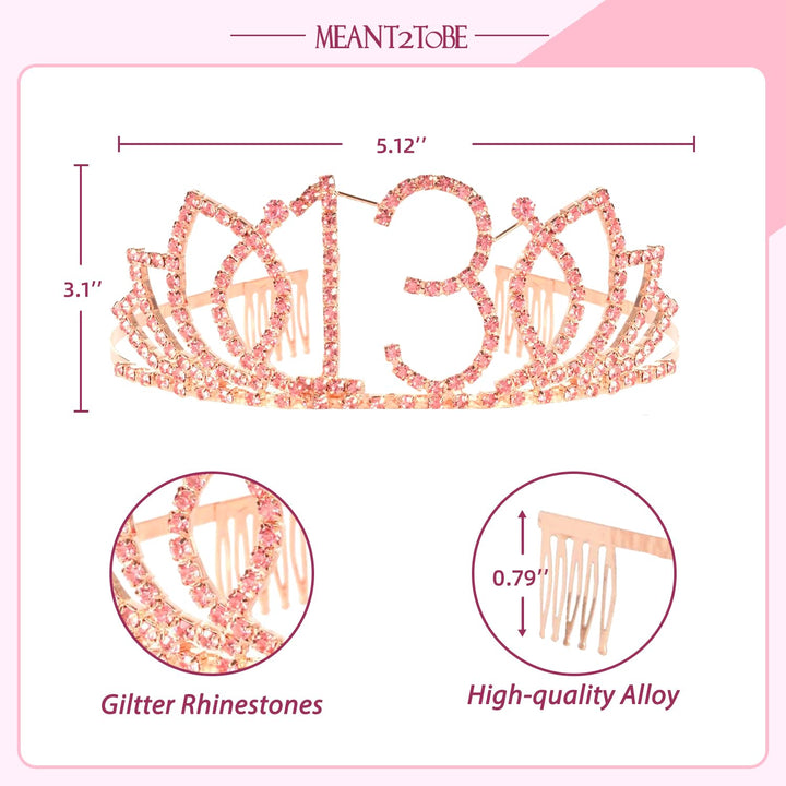 13th Birthday Tiara and Sash, Happy 13th Birthday Party Supplies, Official Teenager Satin Sash Tiara Birthday Crown,13th Birthday Party Supplies and Decorations, 13th Birthday Decorations for Girls
