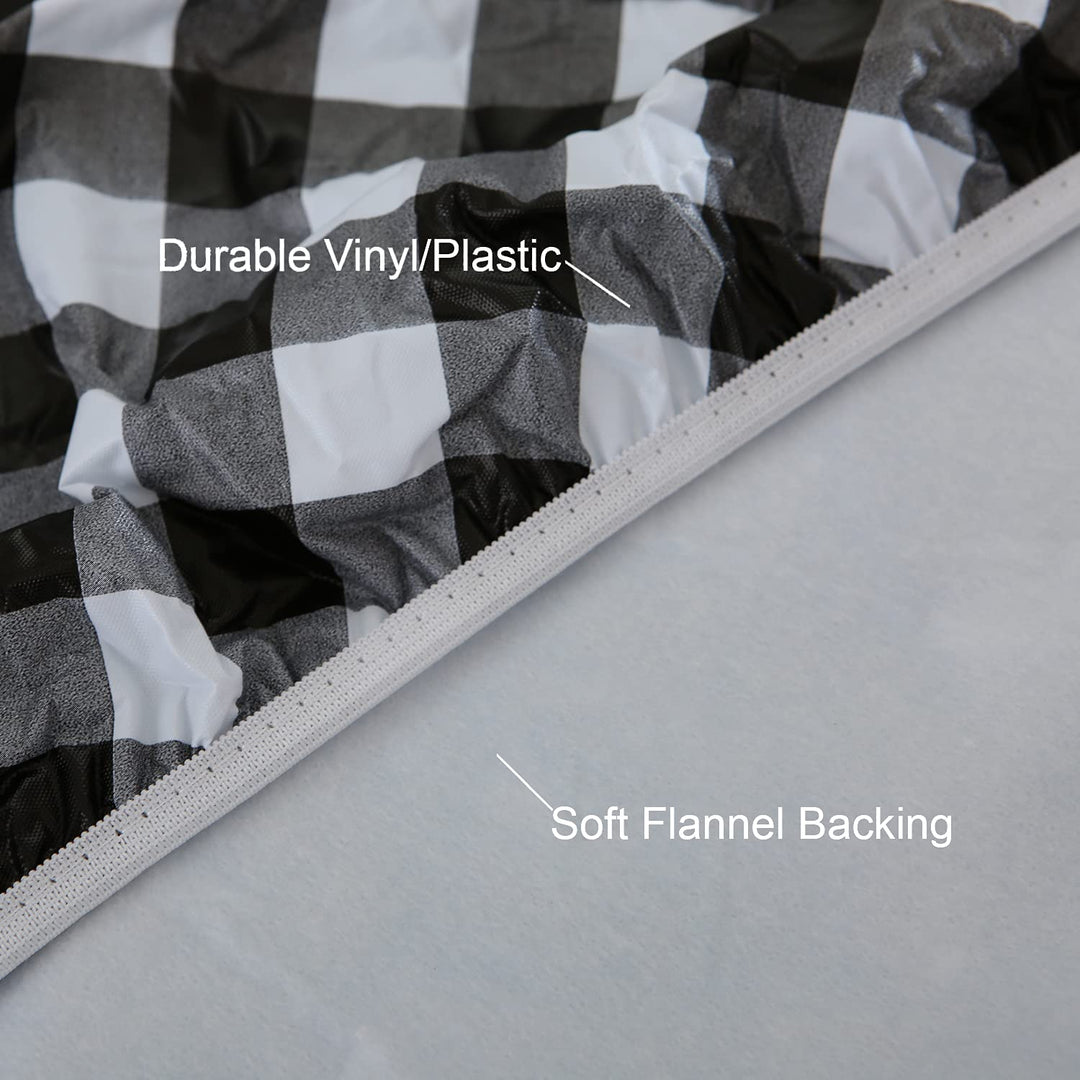 Round Fitted Vinyl Tablecloth with Elastic Edge 100% Waterproof Oil Proof PVC Table Cloth Wipe Clean Table Cover for Indoor and Outdoor, Black Check, 45- 56