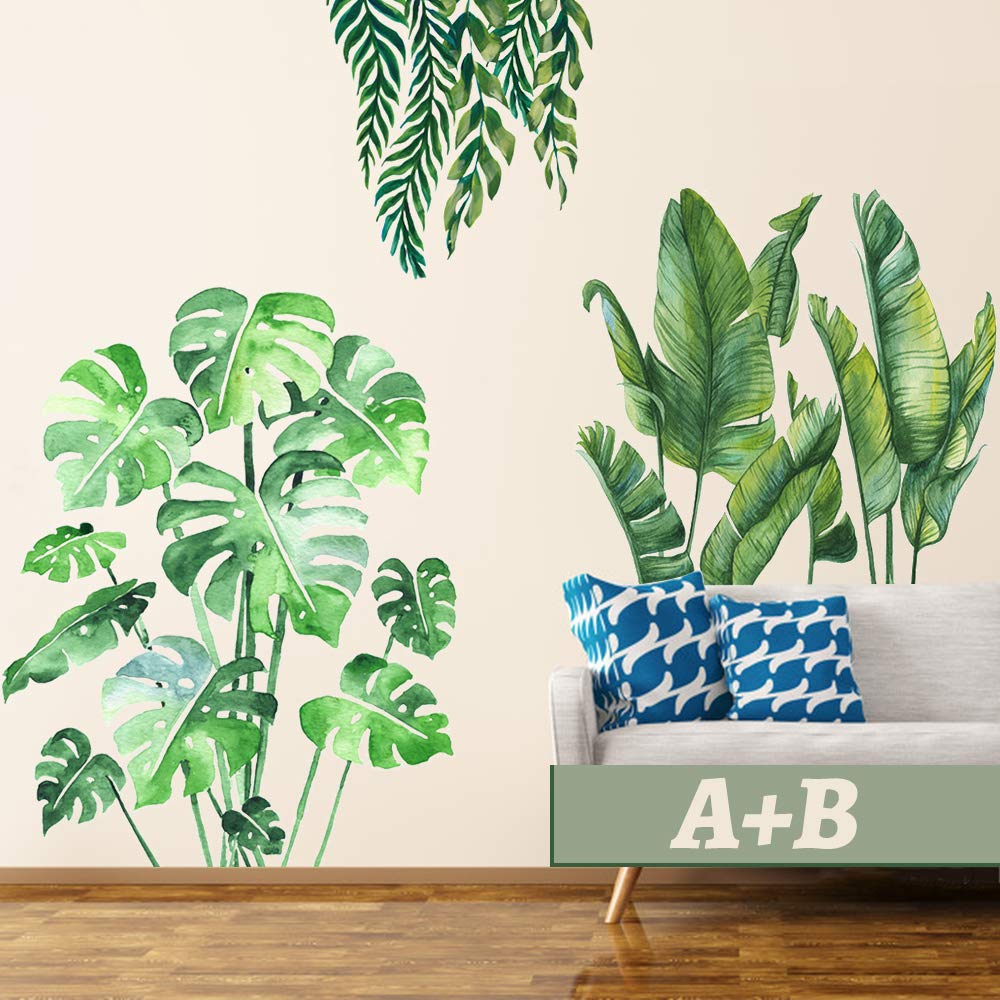 Banana Leaf Tropical Plants Peel and Stick Wall Decals, Green Nature Jungle Tree Leaves Wall Stickers, Waterproof DIY Wall Decor Art Home Decorations for Living Room Bedroom, 31.4 x 47.2inch