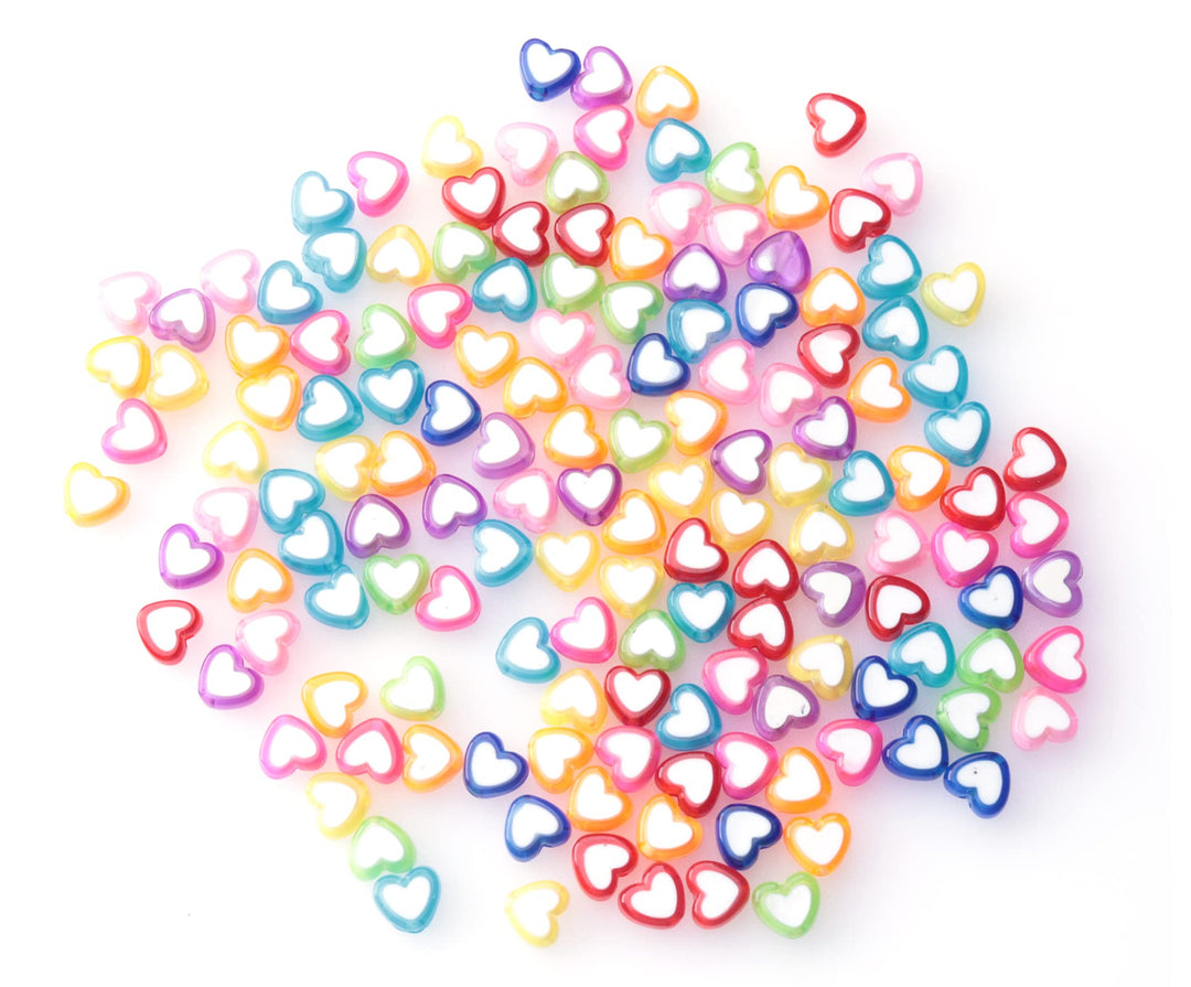 150 Pcs Heart Shape Beads with 2 Holes Acrylic Colorful Love Mixed Flat Loose Pony Beads for DIY Jewelry Making Bracelet Necklace Crafting Key Chain Ring Earring (Heart)