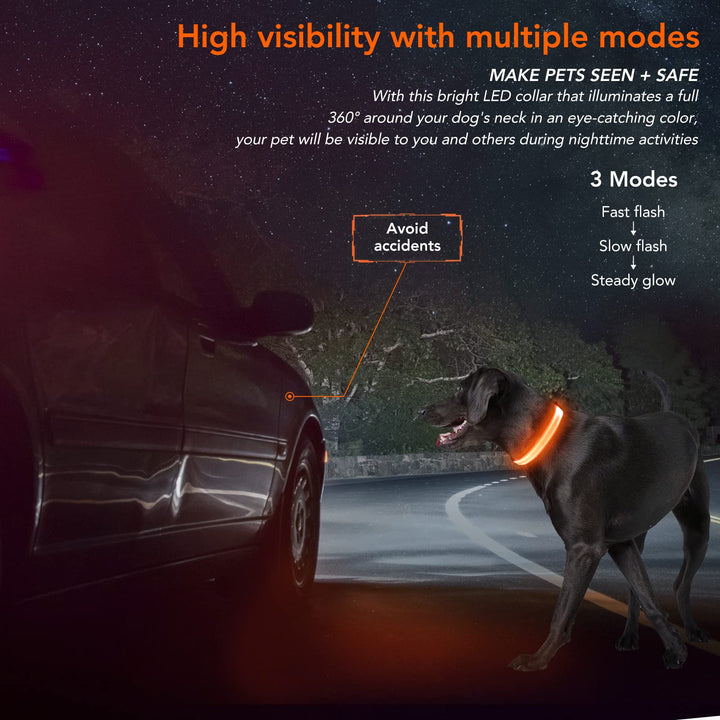 Light Up Dog Collar at Night, Led Dog Collar Adjustable, Lighted Dog Collar Rechargeable Waterproof, Dog Lights for Night Walking, Glow in The Dark Dog Collars Light for Medium Large Dogs OM