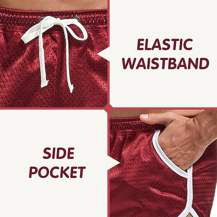Mens Athletic Muscles Breathable Beach Mesh Shorts Gym Workout Sportswear Lounge(WineRed M)