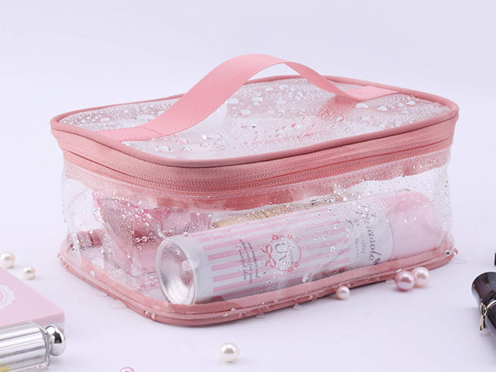 WANBAO 2 Pcs Transparent Makeup Bag Zipper Waterproof Portable Travel Storage Pouch, Pink Green