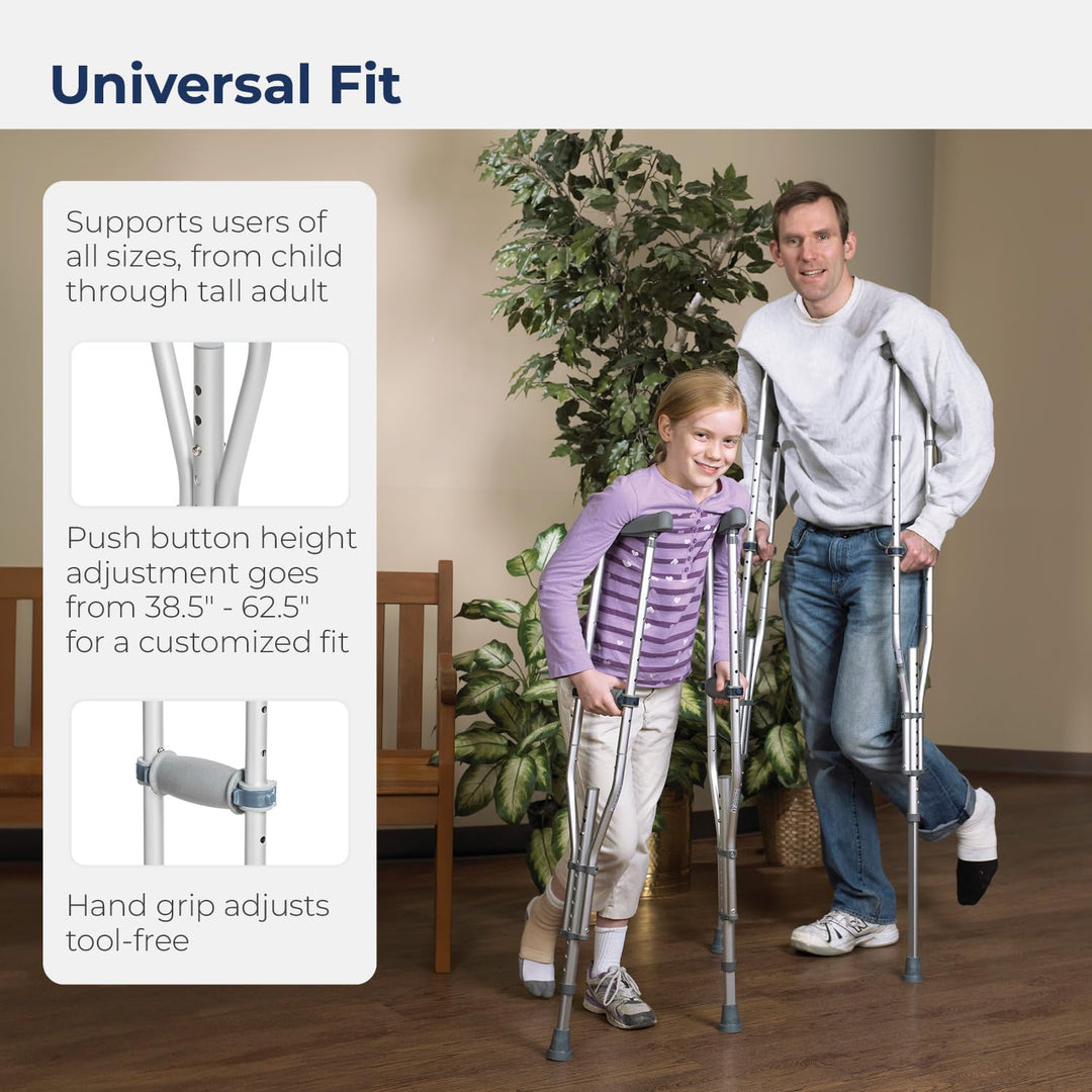 Knock Down Universal Aluminium Crutches (Silver)