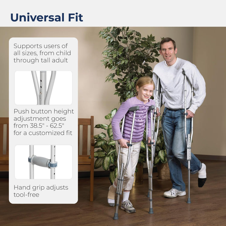 Knock Down Universal Aluminium Crutches (Silver)
