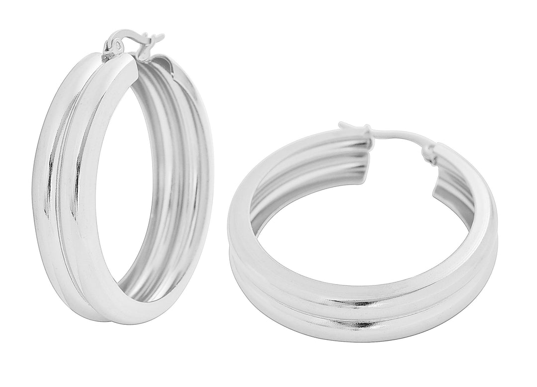 Edforce Women&#39;s Stainless Steel Double Round Hoop Earrings, (6mm x 25mm)