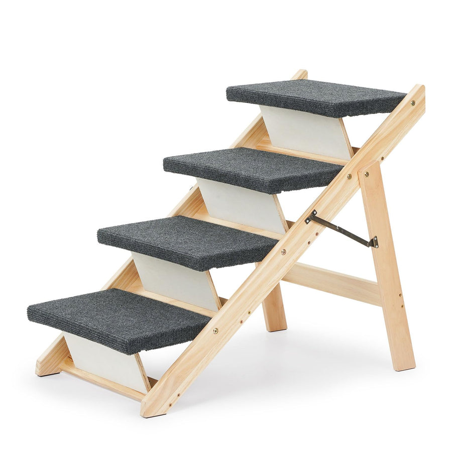 Wooden Dog Stairs/Steps - Foldable 4 Levels Pet Stairs & Ramp Perfect for Beds and Cars - Portable Dog/Cat Ladder Up to 110 Pounds