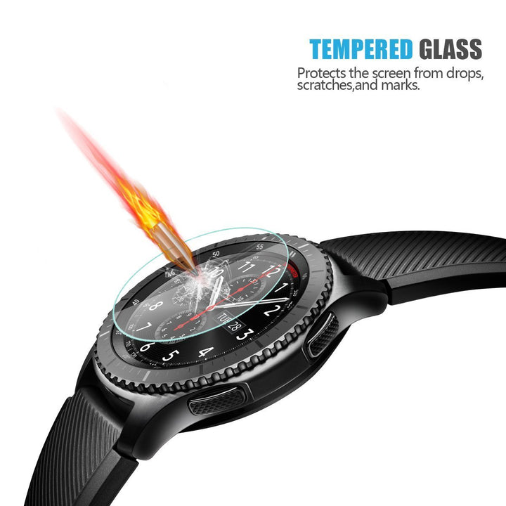 (4-Pack) Compatible with for Gear S3 Tempered Glass Screen Protector, AKWOX [0.3mm 2.5D High Definition 9H] Clear Screen Protector for Samsung Gear S3 Frontier/Classic