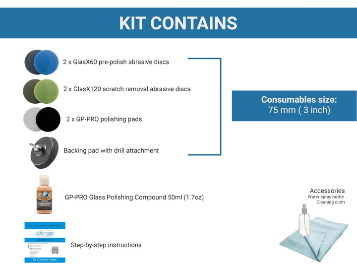 (3&#39;&#39;) Glass Scratch Removal Kit for use with a Drill on All Glass Surfaces