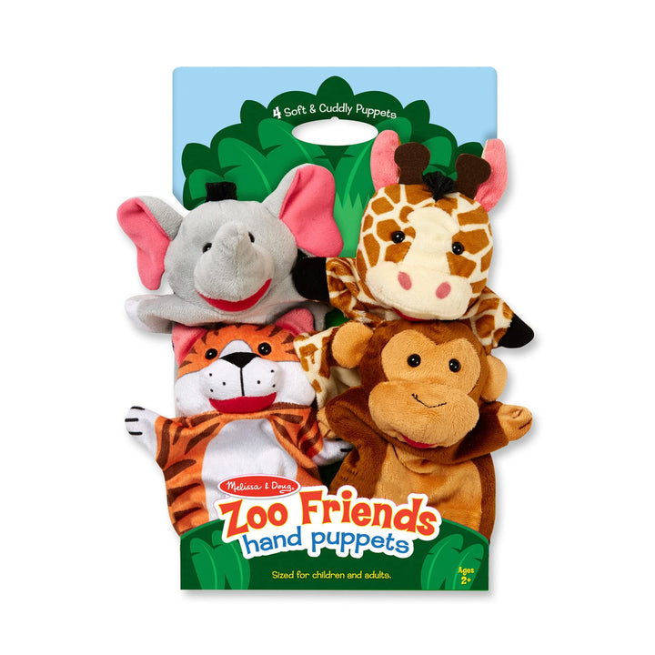 Melissa &amp; Doug Zoo Friends Hand Puppets (Set of 4) - Elephant, Giraffe, Tiger, and Monkey