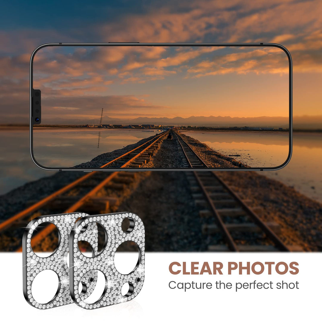 [2 Pack] Bling Camera Lens Protector Compatible with iPhone 13 Pro Max &amp; 13 Pro Glitter Diamond Metal Lens Protective Decoration Cover Accessories for 13 Pro / 13 Pro Max Silver+Rose Gold