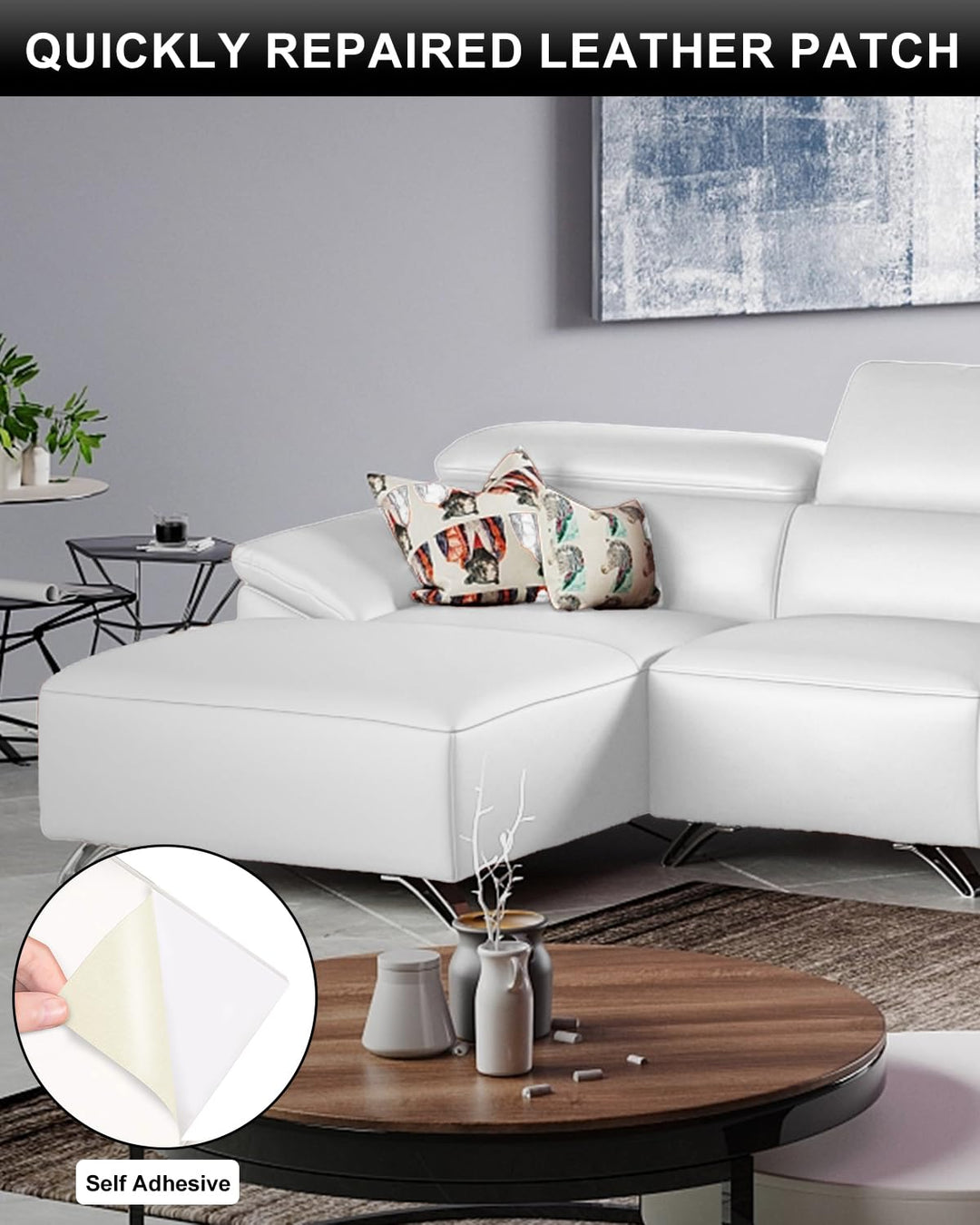 Leather Repair Patch 3×4 inch Self-Adhesive Leather Repair Tape, Scratch/Holes Vinyl Repair Kit for Couch, Car Seat, Sofas, DIY Furniture Upholstery, Chair, Jackets, First-aid(Ivory White)