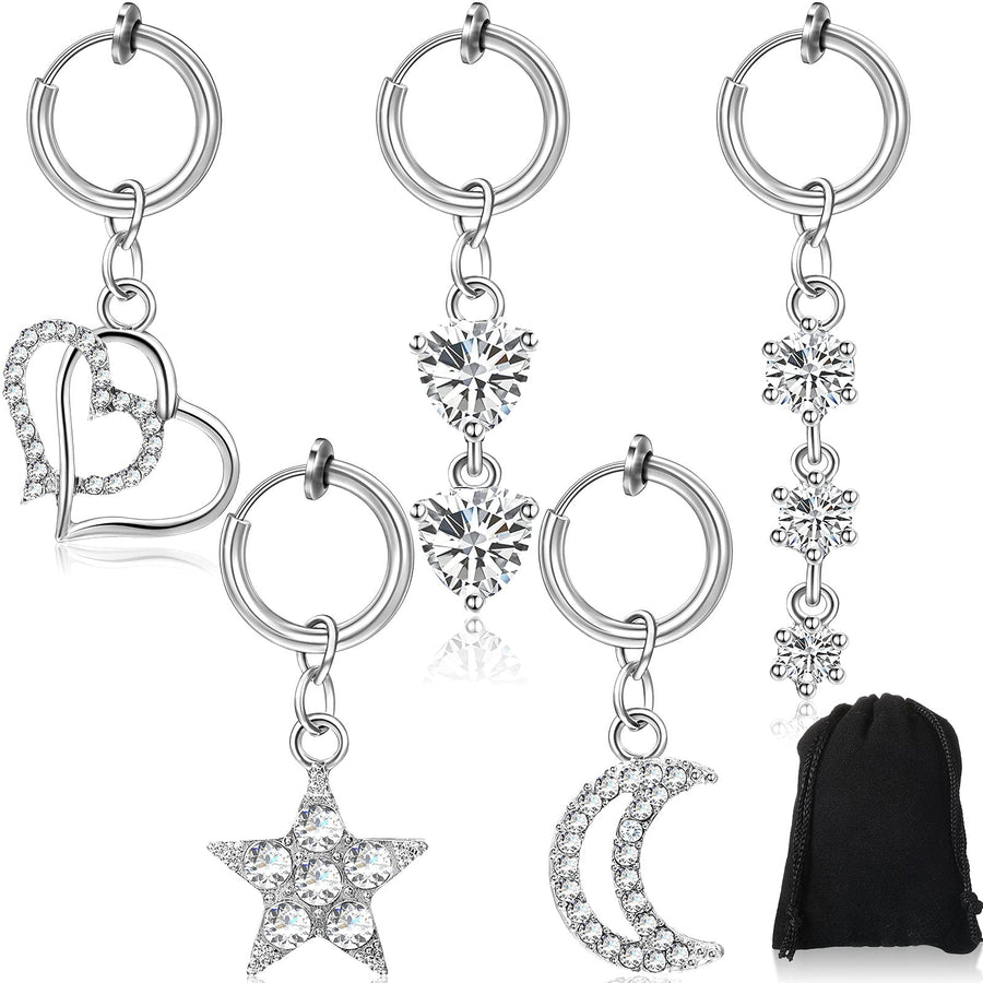 Junkin 5 Pieces Fake Belly Rings Clip on Belly Button R