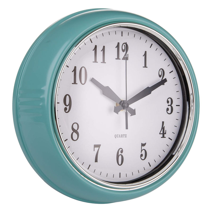 9.5 Inch Retro Wall Clock, Blue 50's Vintage Round Clock, Silent Decorative Battery Operated Clocks for Home Kitchen, Office, School, Classroom