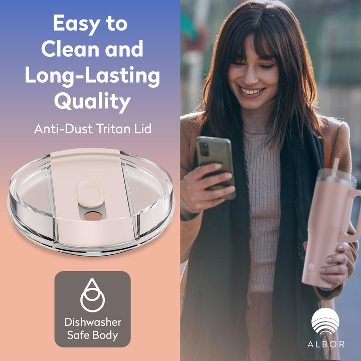 30 oz Insulated Coffee Tumbler With Lid and Straw, Insulated Water Bottle, Stainless Steel Tumbler, Leak Proof Water Bottle, Travel Coffee Mug (Rose Gold, 30 oz)