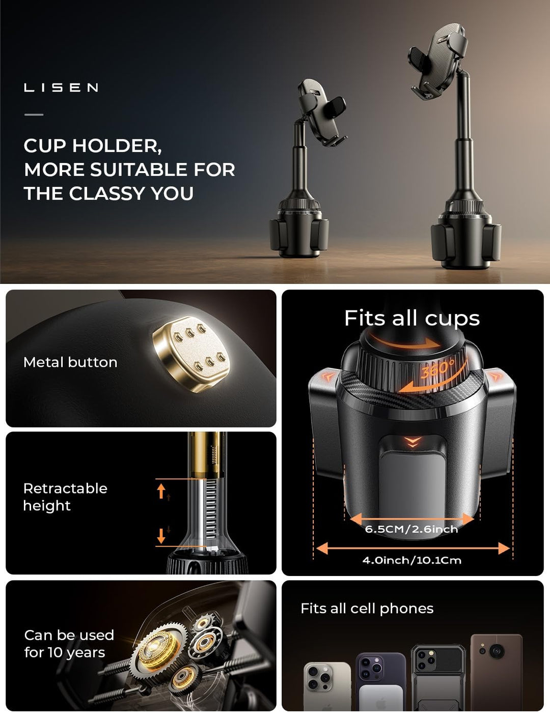 Cup Holder Phone Holder No Shaking Cup Phone Holder for Car Mount Rock Solid Car Phone Holder, Trucks, SUVs, Compatible with iPhone 16 15 14 13 Plus Pro Max Samsung S24 All 4-7&#39;&#39; Phone