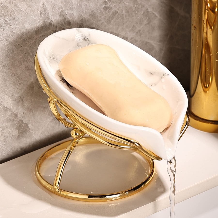 Leaf-Shaped Ceramic Soap Dish with Drain, Soap Holder, Soap Saver, Soap Tray, Bar Soap Holder, Easy Cleaning, for Shower Bathroom Kitchen Sink Bathtub, Pro-Environment White