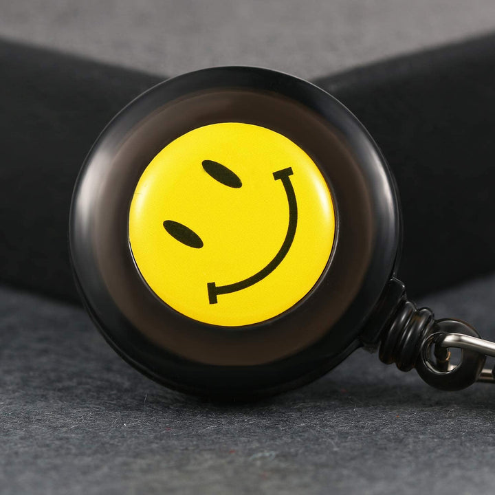 Retractable Nurse Watches with Second Hand Clip-on Hanging Lapel Silicone Jelly Fob Pocket Watch Cute Cartoon Smile Round Face Arabic Markers for Doctor Nurses Women and Men