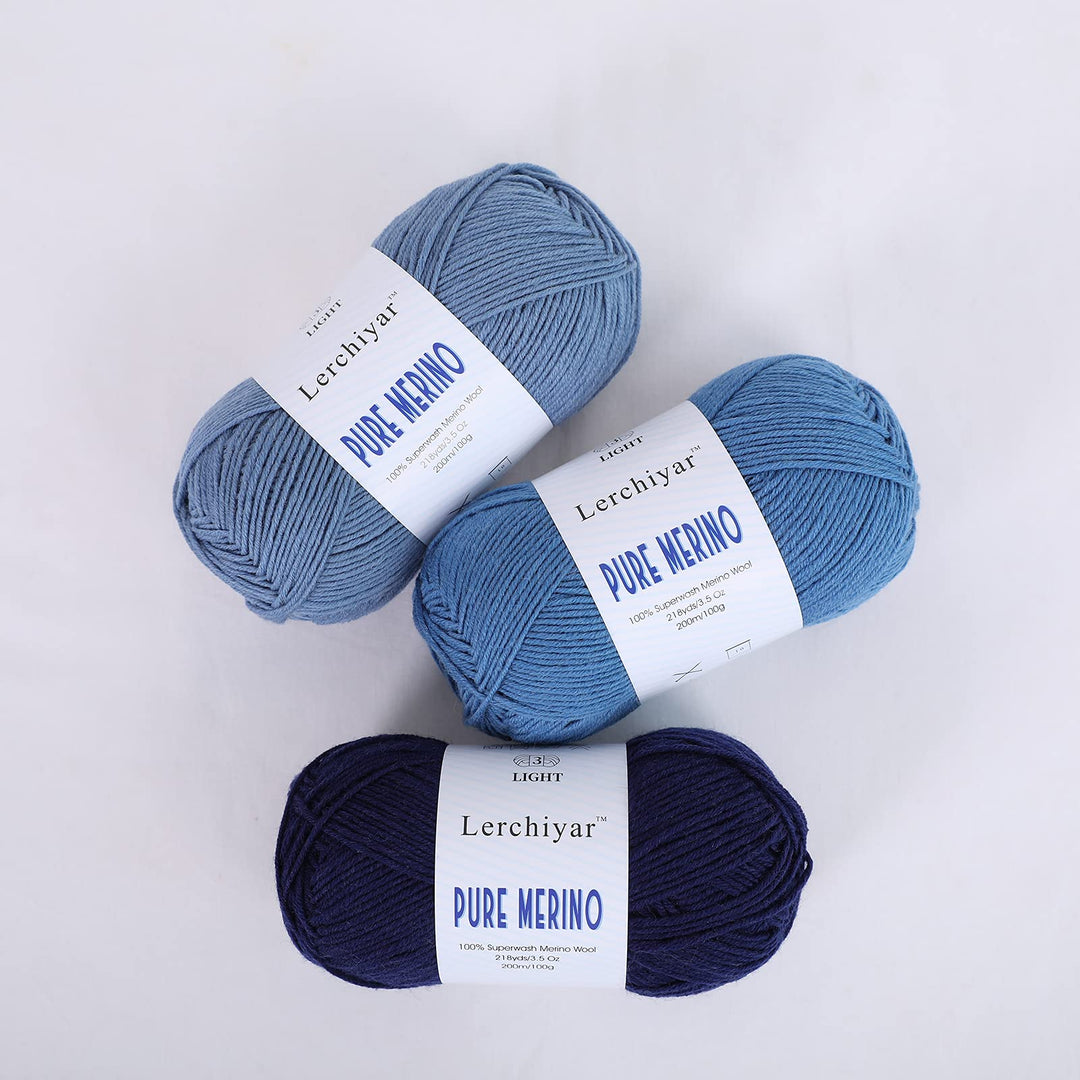 Pure Merino, 100% Merino Wool Yarn for Knitting and Crocheting, 3.5 OZ/100g, 218 yds/200m, dk Weight Yarn, Superwash, Luxury Soft Hand Knitting Yarn - Denim