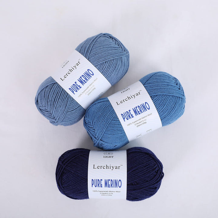 Pure Merino, 100% Merino Wool Yarn for Knitting and Crocheting, 3.5 OZ/100g, 218 yds/200m, dk Weight Yarn, Superwash, Luxury Soft Hand Knitting Yarn - Denim