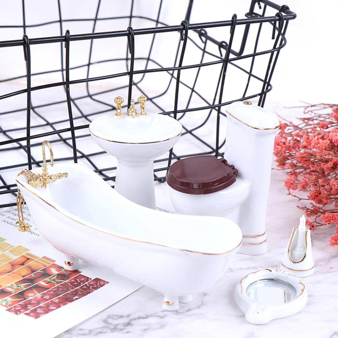 1:12 Dollhouse Miniature Porcelain Bathroom Set 5 PCS W