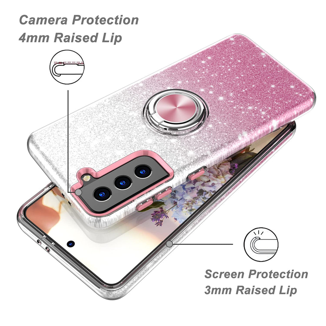 Samsung Galaxy S22+ Plus Case, Bling Sparkly Glitter Cute Phone Case for Women Girls with Kickstand,Slim Fit Drop Protection Shockproof Cover for Samsung Galaxy S22+ Plus - Pink