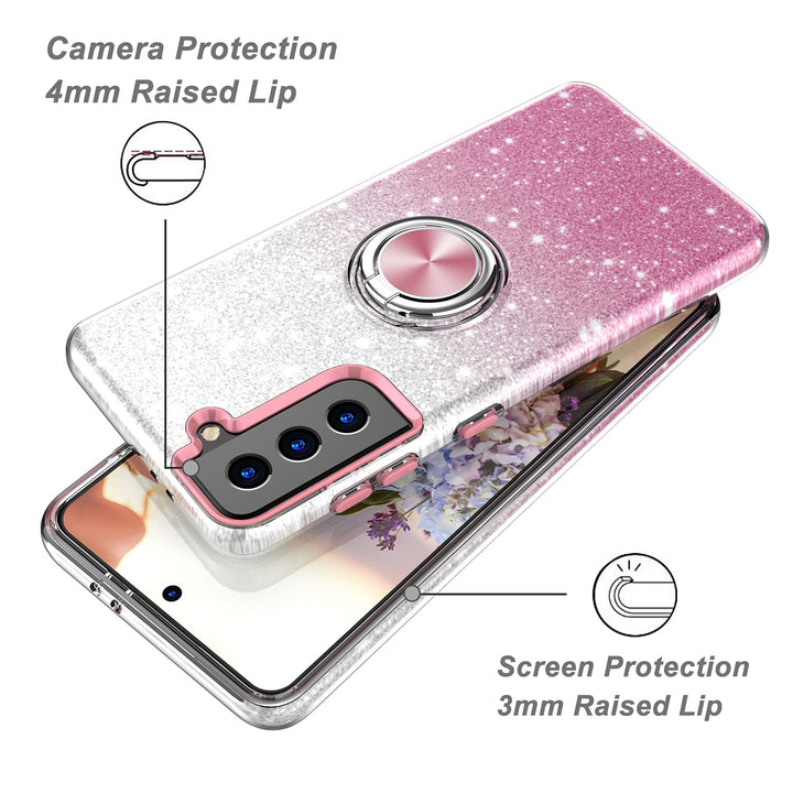 Samsung Galaxy S22+ Plus Case, Bling Sparkly Glitter Cute Phone Case for Women Girls with Kickstand,Slim Fit Drop Protection Shockproof Cover for Samsung Galaxy S22+ Plus - Pink
