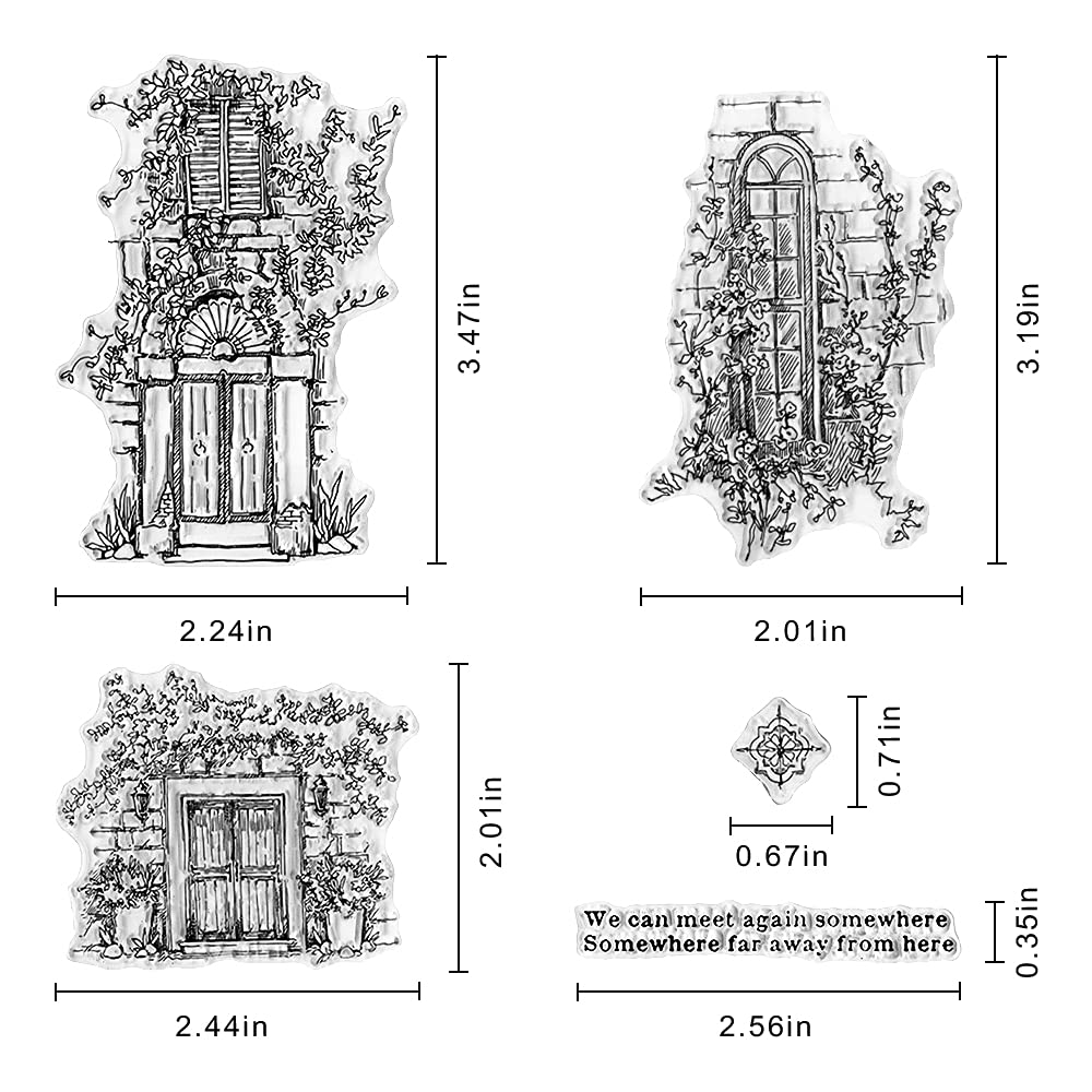 Fairy Door Window Vines Clear Stamps for Card Making Scrapbooking Crafting DIY Decorations, Words Transparent Silicone Seal Stamps for Embossing Album Crafts