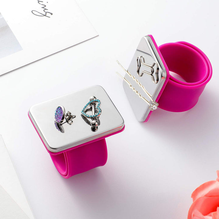 2 Pieces Magnetic Sewing Pincushion, Magnetic Wristband Pin Cushion Holder for Quilting Sewing Pins Hair Clips with Flannelette Bag, Silicone Wrist Strap Bracelet (Pink)
