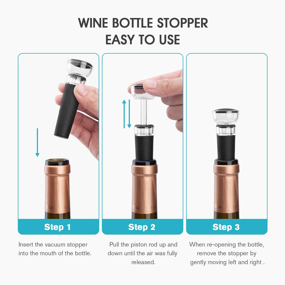 Set of 4 Wine Stoppers, Wine Bottle Stopper with Built-in Vacuum Wine Saver Pump Food-safe Silicone Caps, Keep Wine Fresh Up to a Week