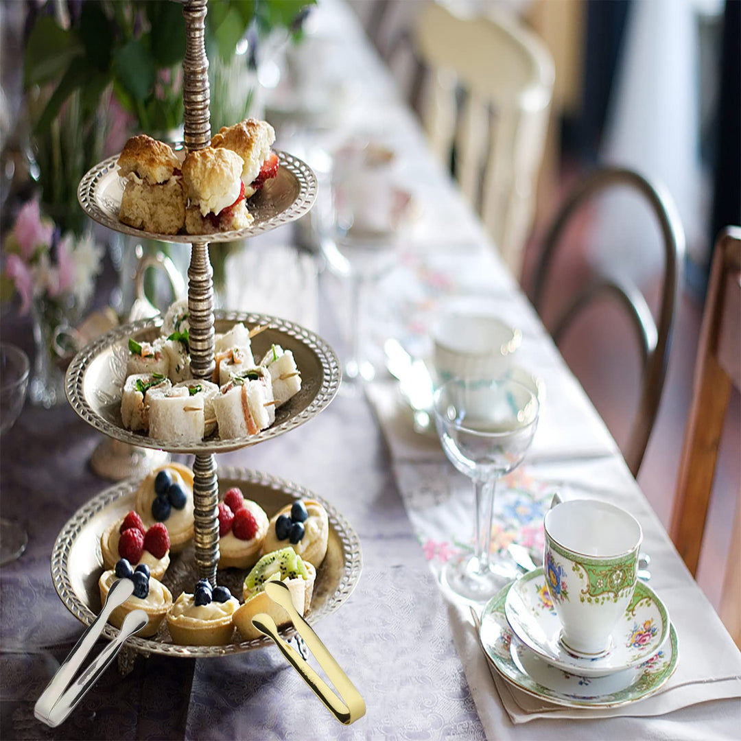 6PCS Ice Tongs Mini Sugar Tongs 4.25Inch Tongs for Serving Food Small Serving Tongs, Kitchen Tongs for Appetizers,Tea Party, Coffee Bar, Desserts (Silver and Gold)