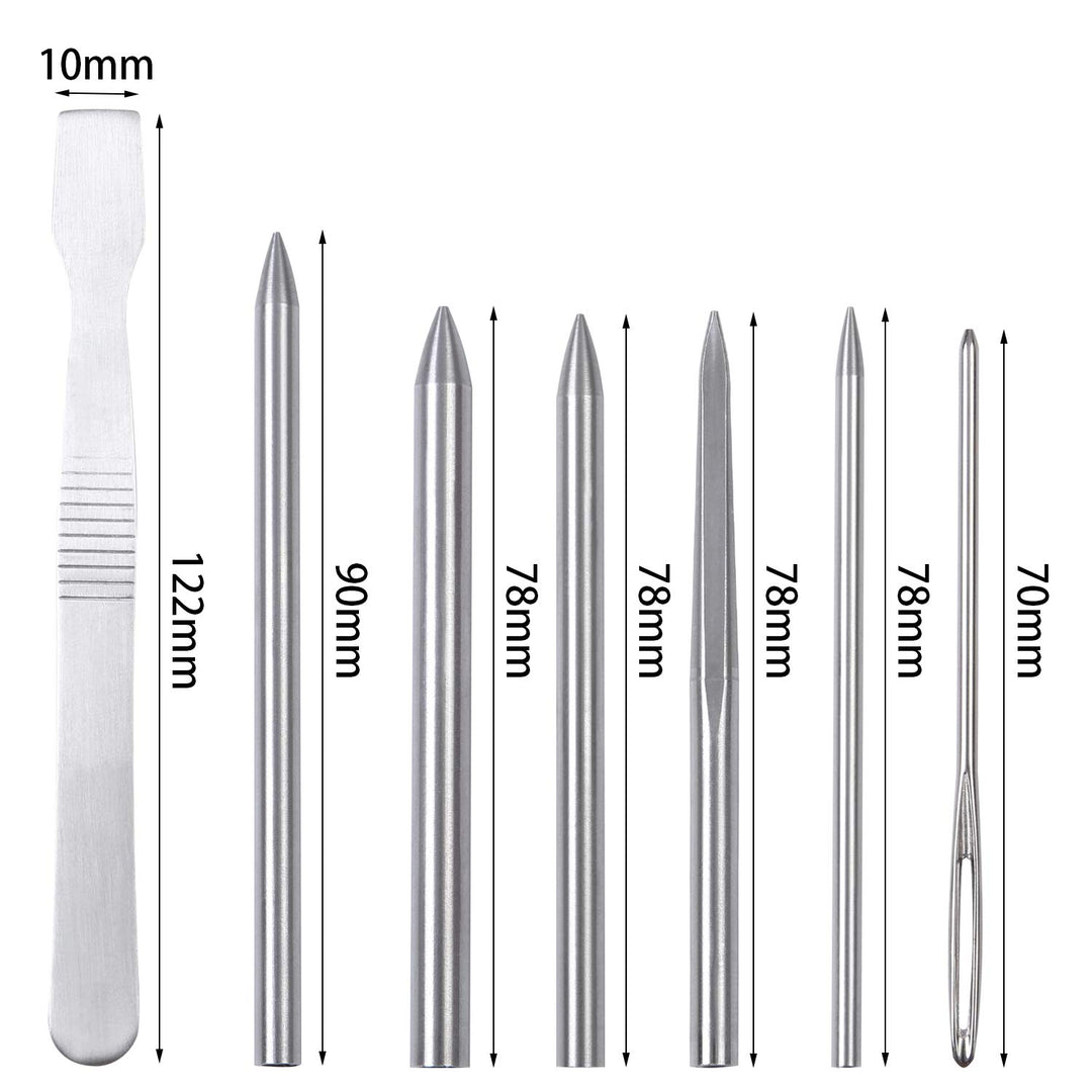7 Pack Stainless Steel Paracord FID Set Paracord Lacing Stitching Needles and Smoothing Tool with Clear Storage Box for Laces Strings Leather Weaving and Paracord Bracelet