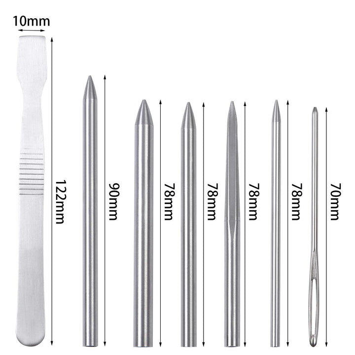 7 Pack Stainless Steel Paracord FID Set Paracord Lacing Stitching Needles and Smoothing Tool with Clear Storage Box for Laces Strings Leather Weaving and Paracord Bracelet