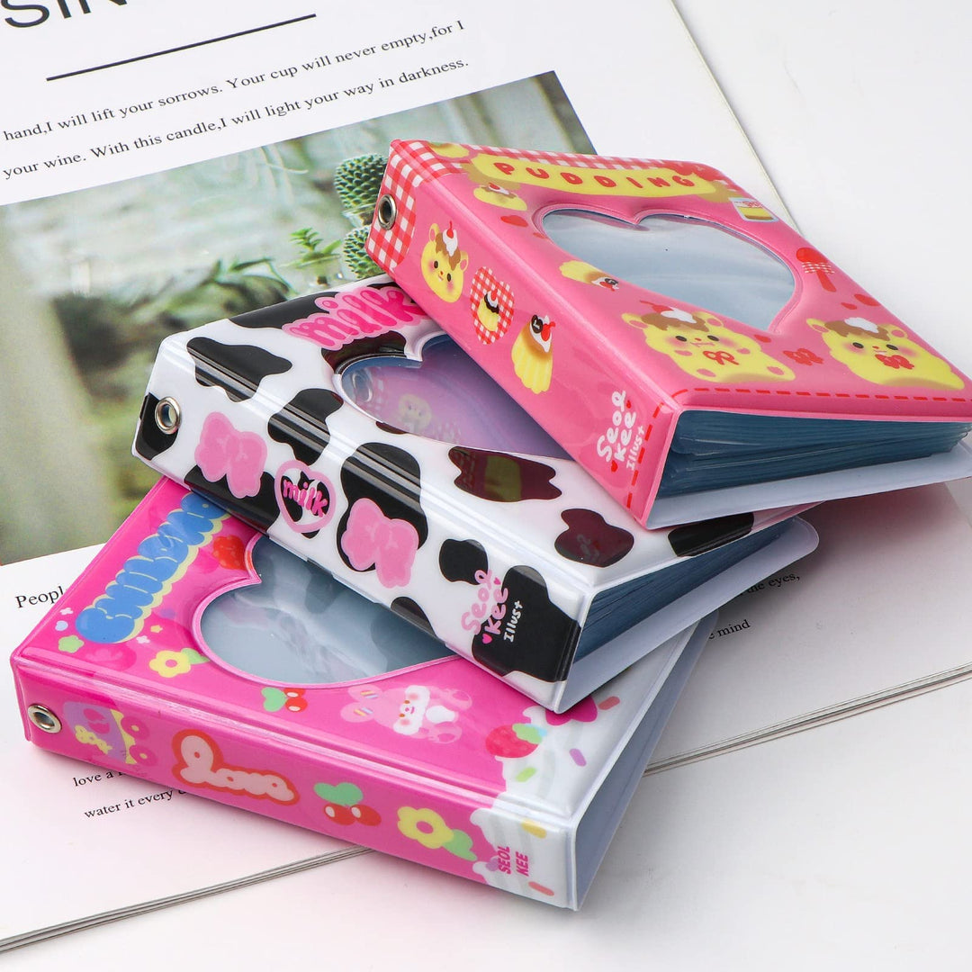 Mini Photo Album 3 Inch Love Heart Hollow Kpop photocard Binder Name Card Book Photo Album Instax Scrapbook Album Collect Book Card Photocard ID Holder 40 Pockets (Black)