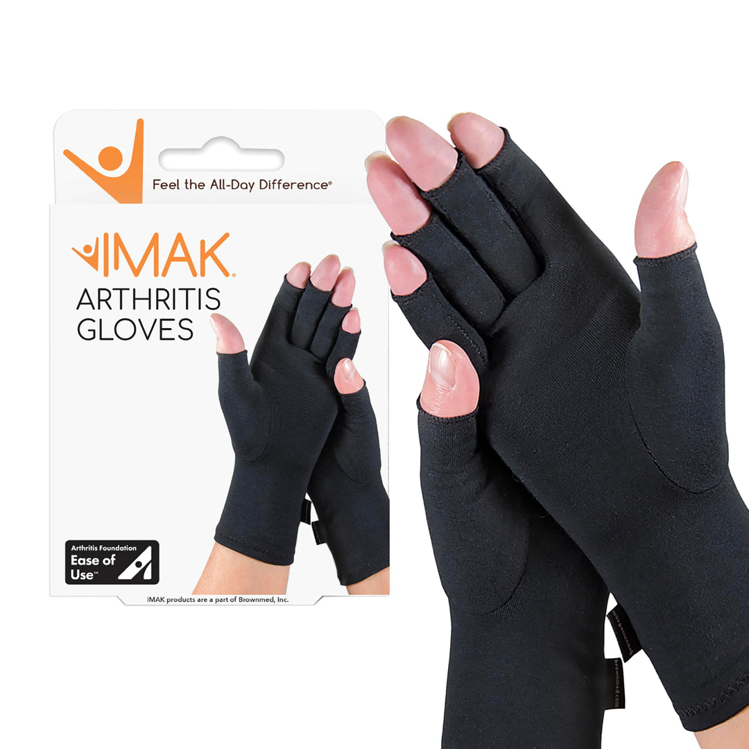 Imak - Compression Arthritis Gloves for Pain &amp; Stiffness of Hands, One Pair of 2 Gloves - Black, Medium