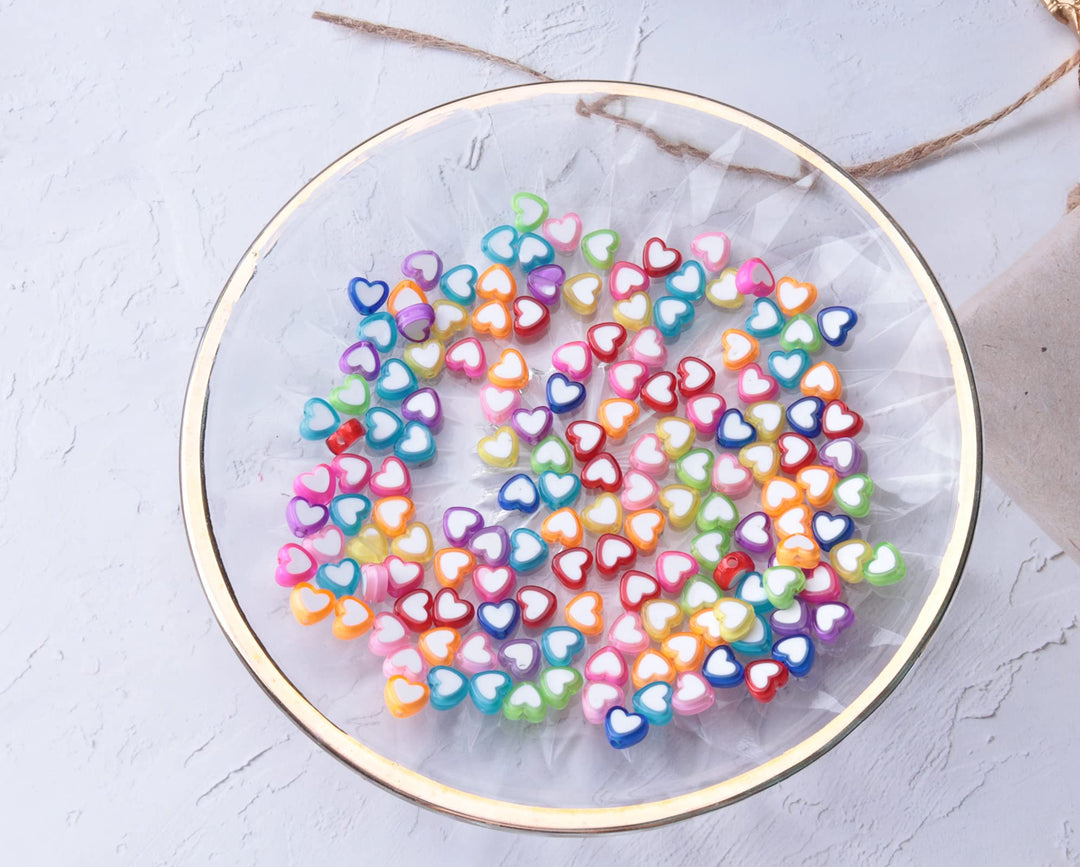 150 Pcs Heart Shape Beads with 2 Holes Acrylic Colorful Love Mixed Flat Loose Pony Beads for DIY Jewelry Making Bracelet Necklace Crafting Key Chain Ring Earring (Heart)