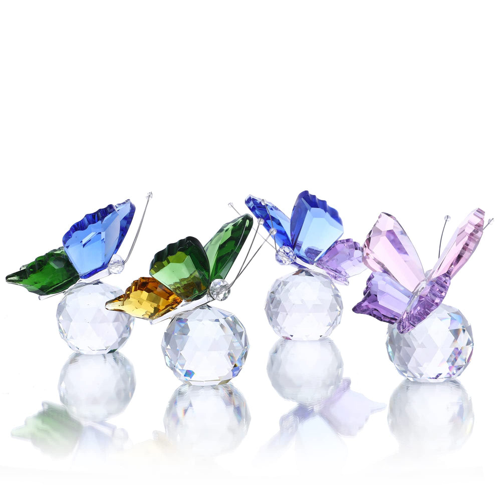 Pack 4 Crystal Butterfly Figurines with Ball Base for Home Wedding Decoration Glass Butterflies Crystal Animal Figurine Butterfly Gifts for Women Lovers