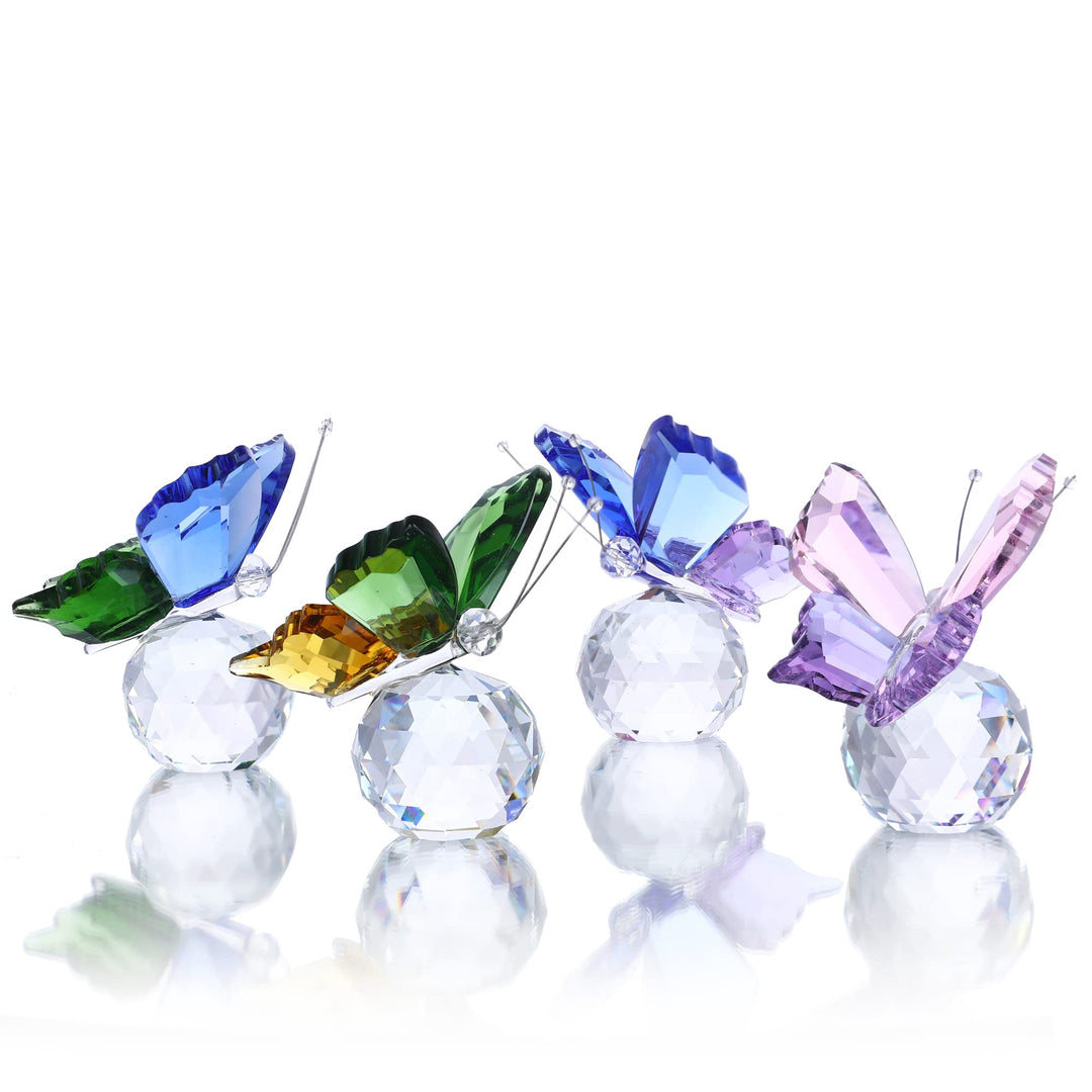 Pack 4 Crystal Butterfly Figurines with Ball Base for Home Wedding Decoration Glass Butterflies Crystal Animal Figurine Butterfly Gifts for Women Lovers