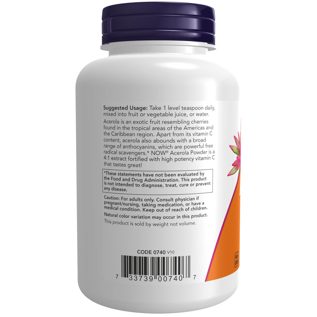 NOW Foods Supplements, Acerola 4:1 Extract Powder, Acer
