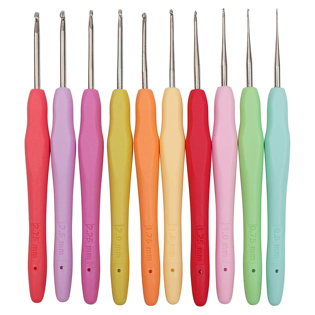 10 Small Sizes Crochet Hooks Set, Lace Crochet Hooks 0.5mm - 2.75mm Ergonomic Soft Grip Handle Crochet Hook Needles Thread Crochet Hooks Yarn Lace Knitting Needles