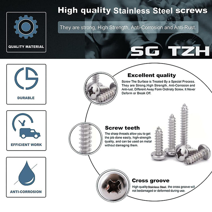 #8 x 1 Wood Screw 100Pcs 18-8 (304) Stainless Steel Pan Head Fast Self Tapping Drywall Screws by SG TZH