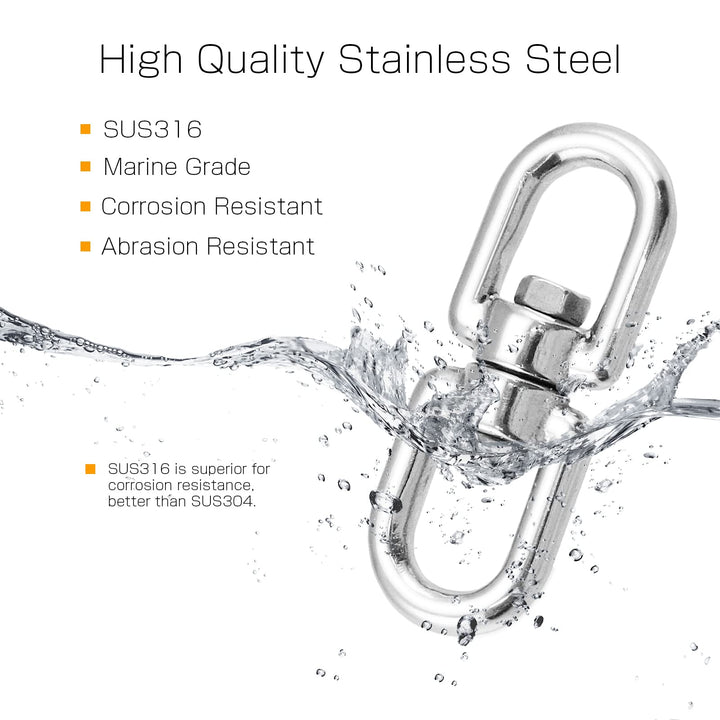 Heavy Stainless Swivel Eye Ring Steel Hanging Swivels Eye Connector Double Ended Swivel Eye Marine SUS316 Loop Dia 8mm 6/19inch 660lbsf 2pcs