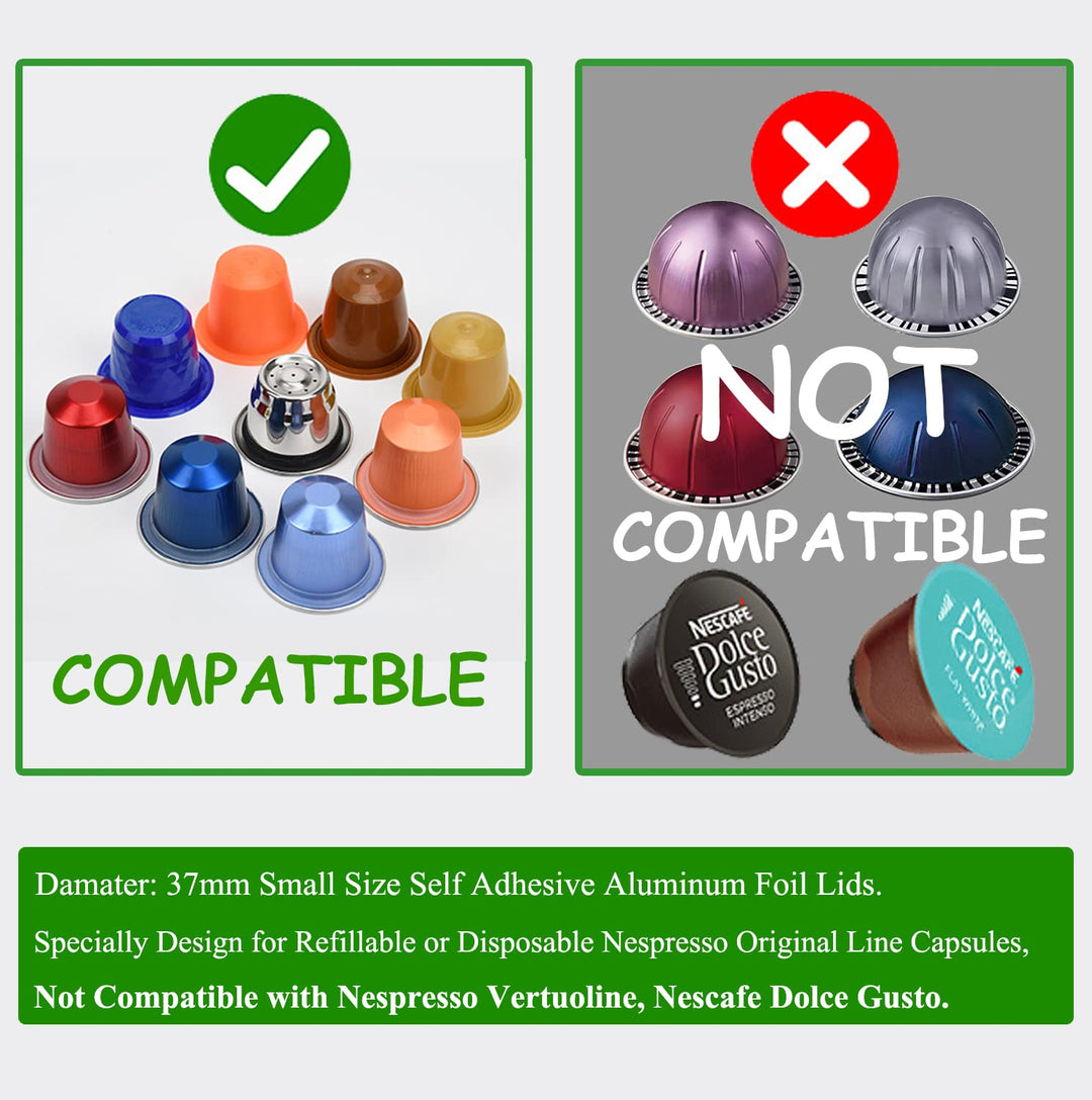 100Pcs Aluminum Espresso Lids Foil Sticker Seals for Reusable Capsules Refillable Coffee Pods Compatible with Nespresso Original Line Machine