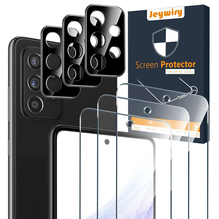 3 Pack Screen Protector Compatible for Samsung Galaxy A53 5G with 3 Pack Camera Lens Protector, Ultra HD Tempered Glass, 9H Hardness, Anti-Scratch, Easy Installation - Case Friendly