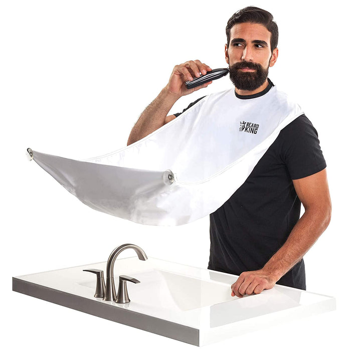 Beard King Beard Bib Apron - Shaving Set for Dad - As Seen on Shark Tank - Men&#39;s Hair Catcher for Shaving - Grooming Accessories, White