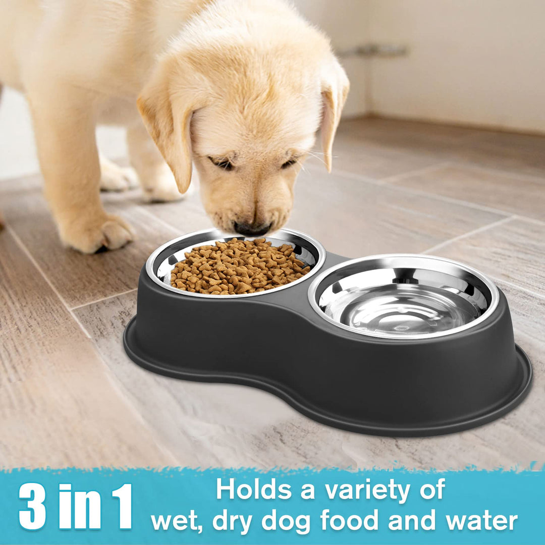 Epetslove Dog Bowls Double Dog Water and Food Bowls Stainless Steel Bowls with Non-Slip Resin Station, Pet Feeder Bowls for Puppy Medium Dogs Cats