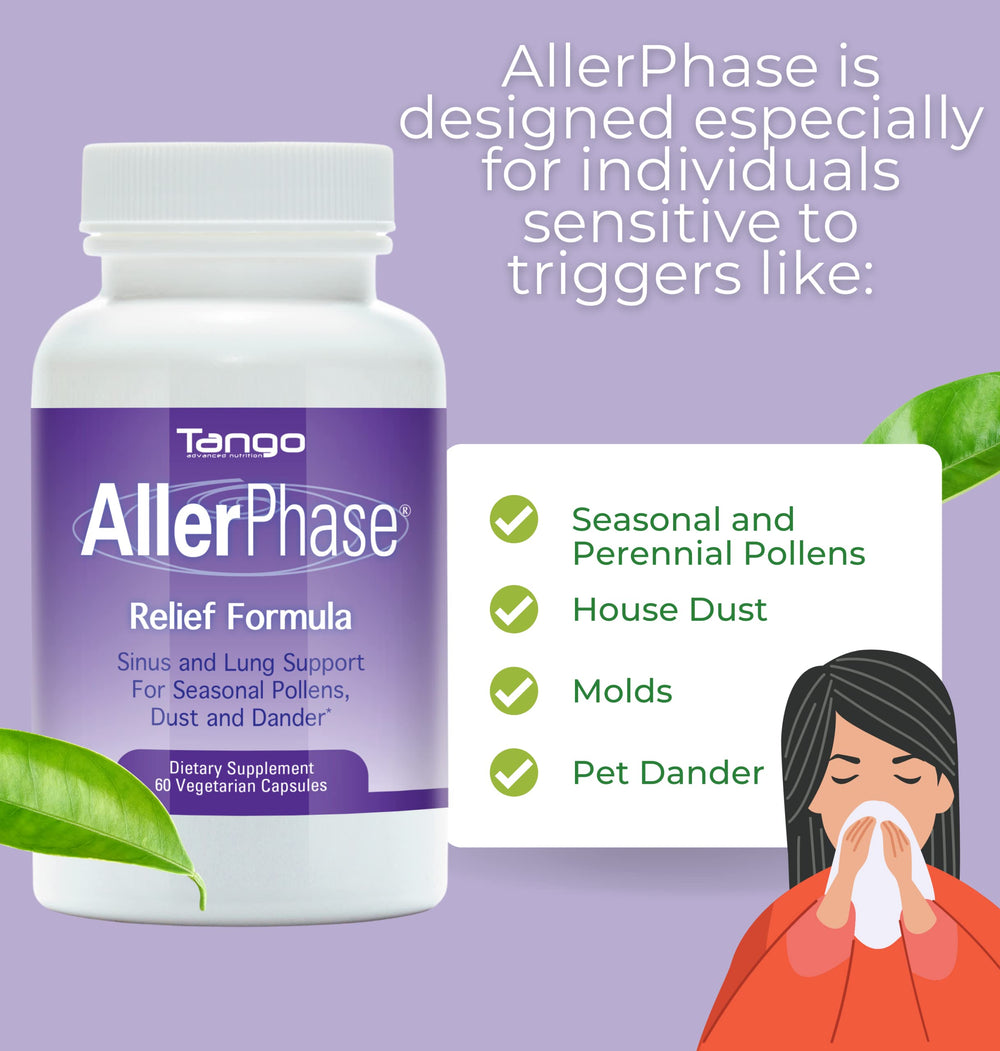 AllerPhase Natural Herbal Sinus and Lung Relief Supplement for Seasonal Respiratory Discomfort Caused by Pollens, Dust, and Dander (30 Vegetarian Capsules)
