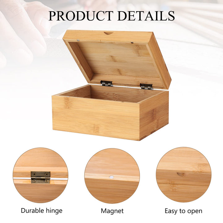 Small Unfinished Wooden Box, 6.7 x 5.1 x 3.1 inch Natural Pine Wood Boxes Unpainted Wooden Boxes for Crafts DIY Wood Box with Hinged Lids for Art, Hobbies, Jewelry Box and Home Storage